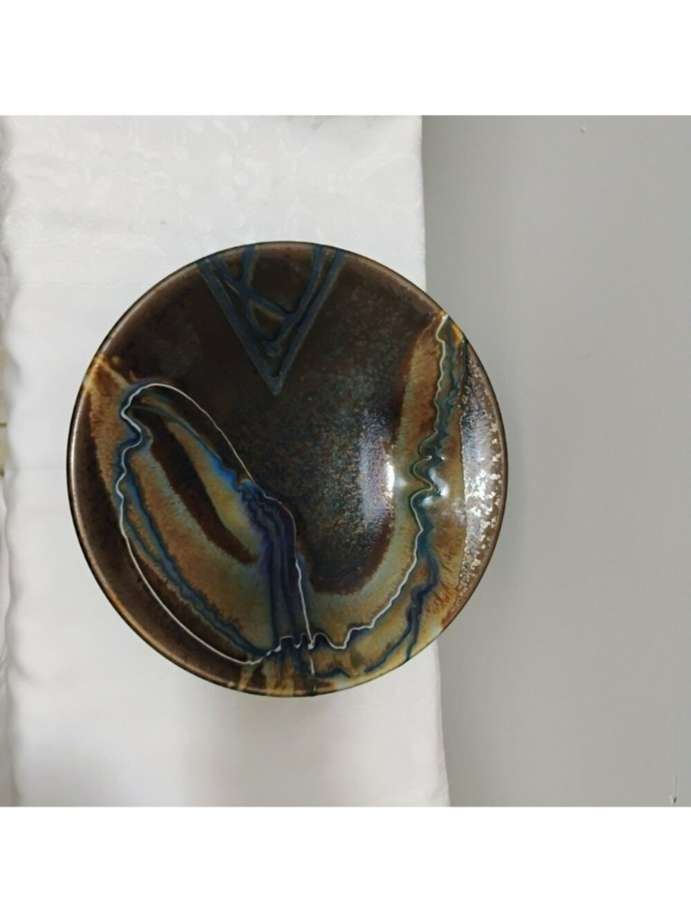 Marc Matsui Studio Art Pottery Bowl w Abstract Glaze Design 12" Signed Vintage - Picture 12 of 14
